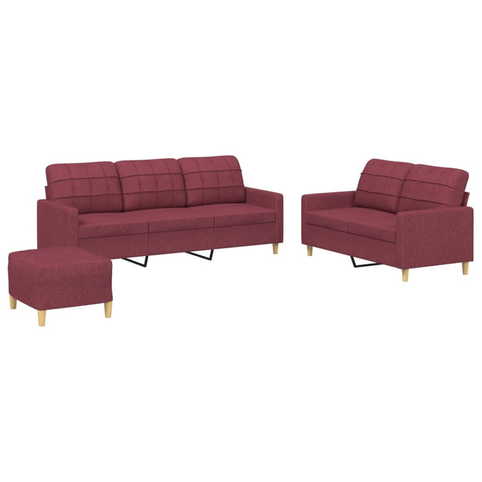 Set canapea cu perne, 3 piese, roșu vin, material textil - WALTI WALTI