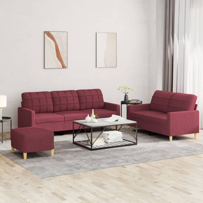 Set canapea cu perne, 3 piese, roșu vin, material textil - WALTI WALTI