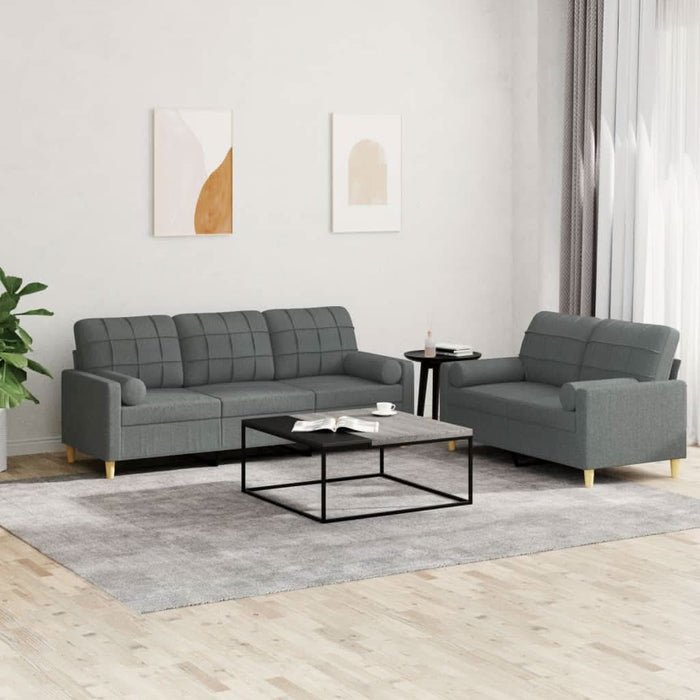 Set de canapele cu perne, 2 piese, gri închis, material textil - WALTI WALTI