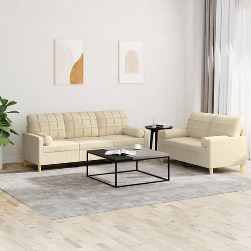 Set de canapele cu perne, 2 piese, crem, material textil - WALTI WALTI