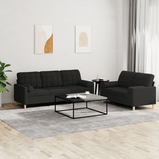 Set de canapele cu perne, 2 piese, negru, material textil - WALTI WALTI
