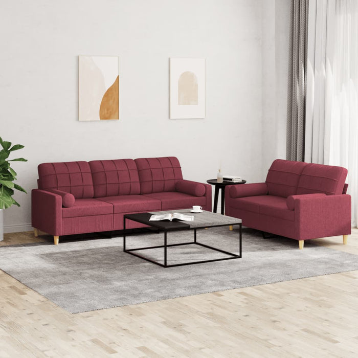 Set canapea cu perne, 2 piese, roșu vin, material textil WALTI