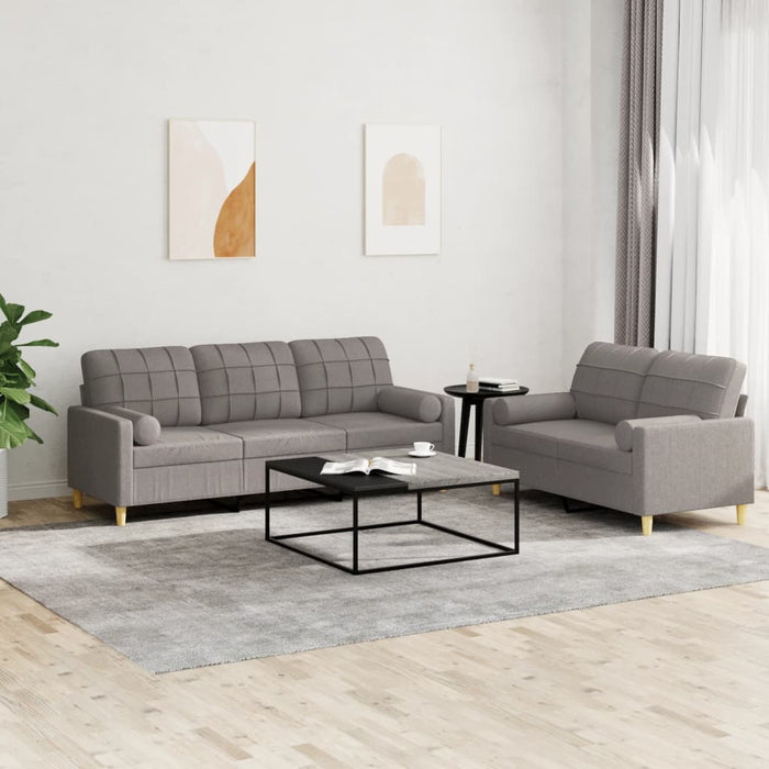 Set de canapele cu perne, 2 piese, gri taupe, textil - WALTI WALTI