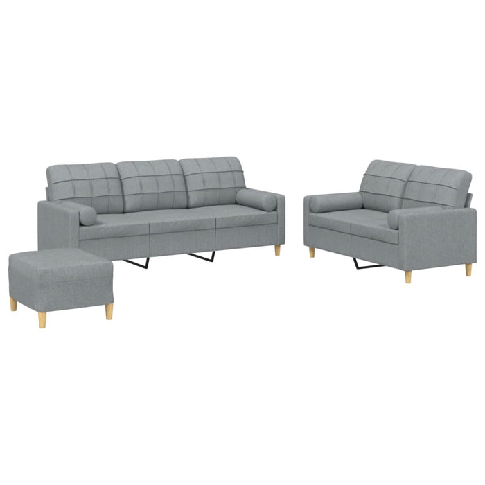 Set de canapele cu perne, 3 piese, gri deschis, textil - WALTI WALTI