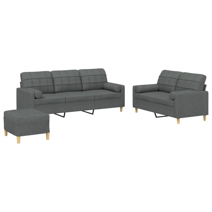 Set de canapele cu perne, 3 piese, gri închis, textil - WALTI WALTI