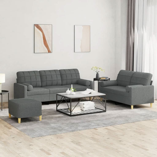 Set de canapele cu perne, 3 piese, gri închis, textil - WALTI WALTI