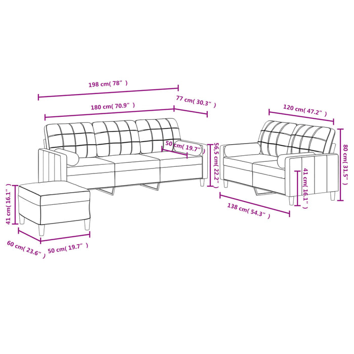 Set de canapele cu perne, 3 piese, crem, textil - WALTI WALTI