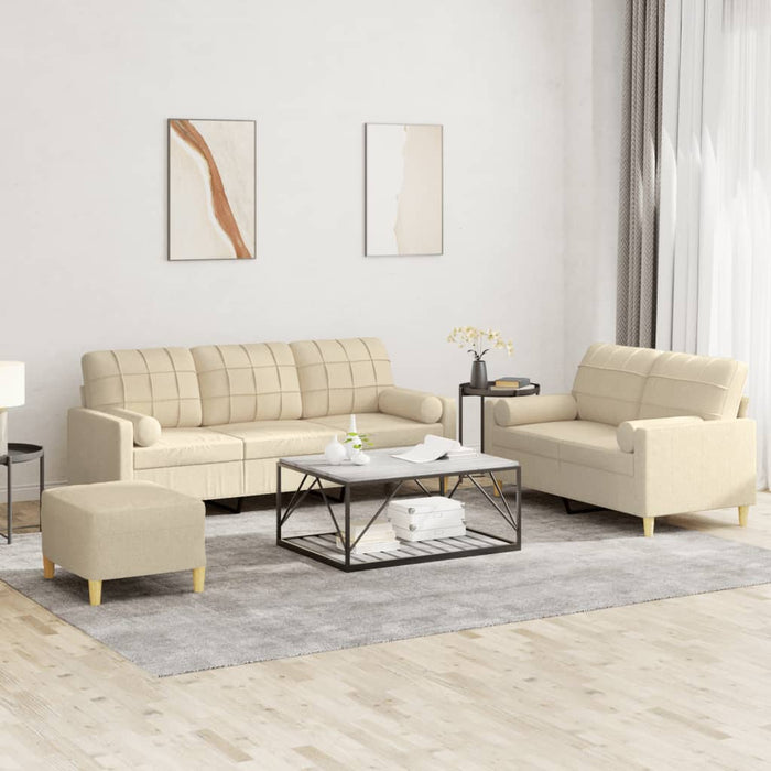 Set de canapele cu perne, 3 piese, crem, textil - WALTI WALTI