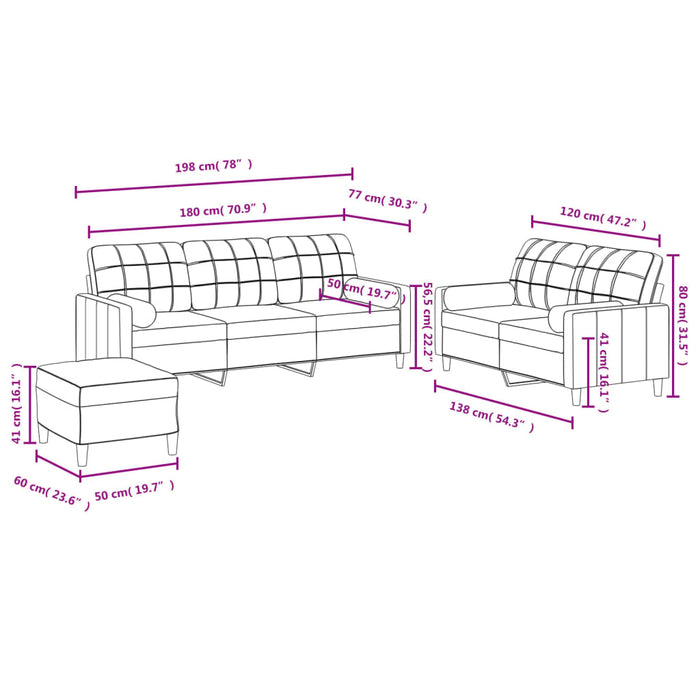 Set de canapele cu perne, 3 piese, maro, textil WALTI