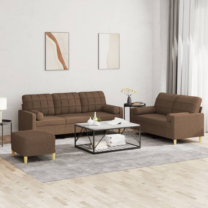 Set de canapele cu perne, 3 piese, maro, textil WALTI