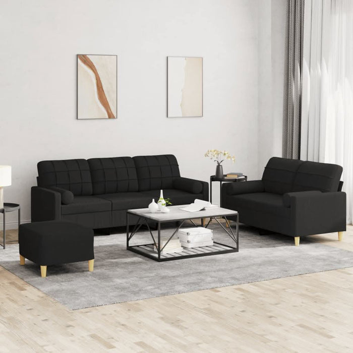 Set de canapele cu perne, 3 piese, negru, textil - WALTI WALTI