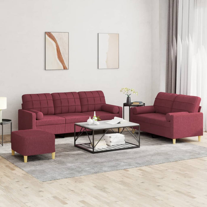 Set canapea cu perne, 3 piese, roșu vin, material textil - WALTI WALTI