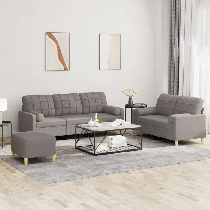 Set de canapele cu perne, 3 piese, gri taupe, textil - WALTI WALTI