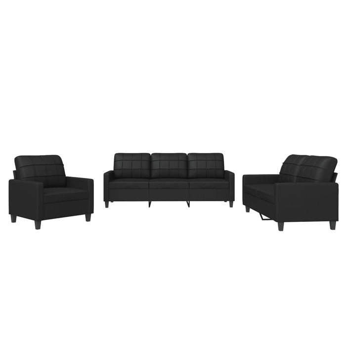 Set de canapele cu perne, 3 piese, negru, piele ecologică - WALTI WALTI