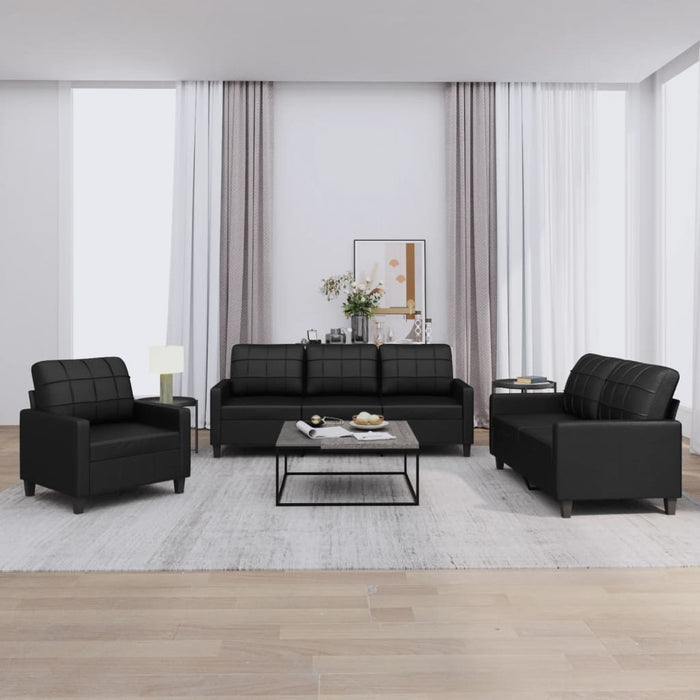 Set de canapele cu perne, 3 piese, negru, piele ecologică - WALTI WALTI