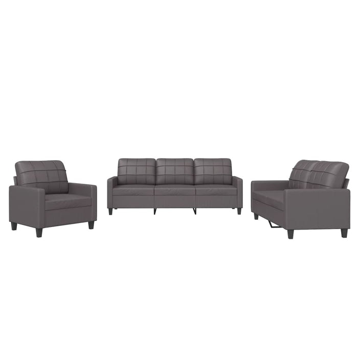 Set de canapele cu perne, 3 piese, gri, piele ecologică - WALTI WALTI