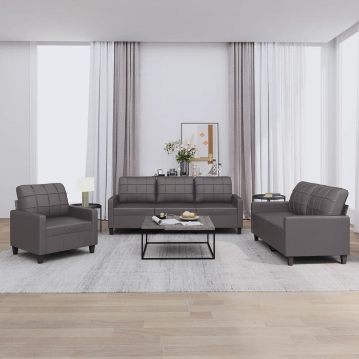 Set de canapele cu perne, 3 piese, gri, piele ecologică - WALTI WALTI
