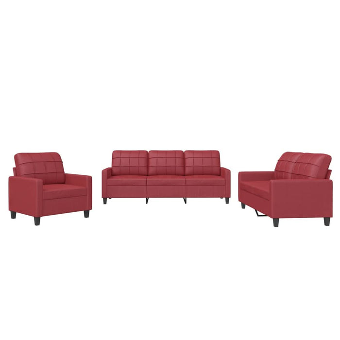 Set de canapele cu perne, 3 piese, roșu vin, piele ecologică - WALTI WALTI