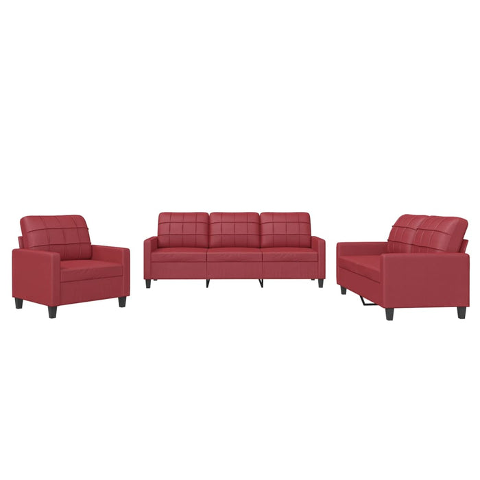Set de canapele cu perne, 3 piese, roșu vin, piele ecologică - WALTI WALTI