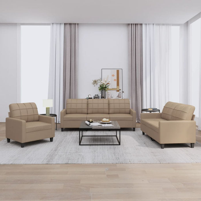 Set de canapele cu perne, 3 piese, cappuccino, piele ecologică - WALTI WALTI