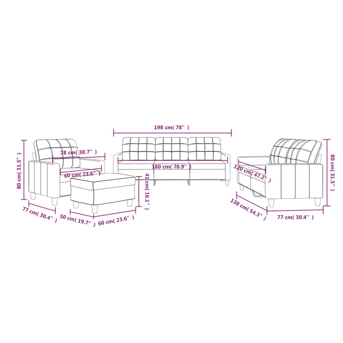 Set de canapele cu perne, 4 piese, gri, piele ecologică - WALTI WALTI