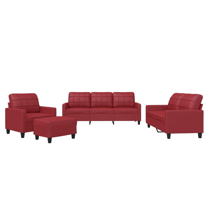 Set de canapele cu perne, 4 piese, roșu vin, piele ecologică WALTI