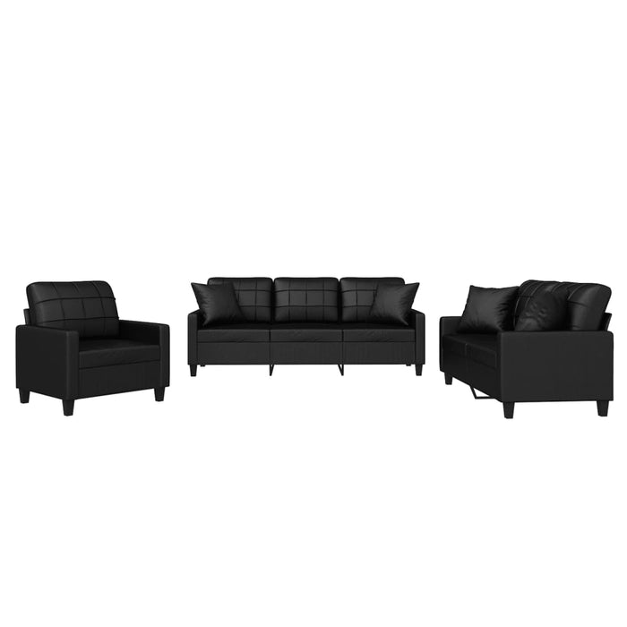 Set de canapele cu perne, 3 piese, negru, piele ecologică - WALTI WALTI