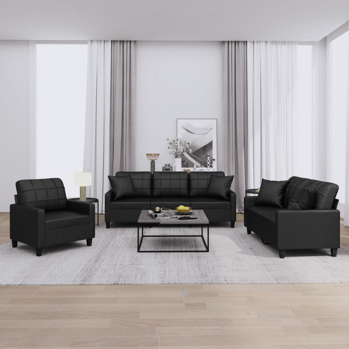 Set de canapele cu perne, 3 piese, negru, piele ecologică - WALTI WALTI