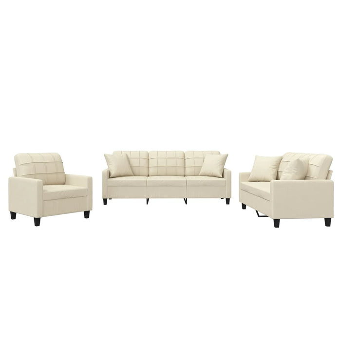 Set de canapele cu perne, 3 piese, crem, piele ecologică - WALTI WALTI