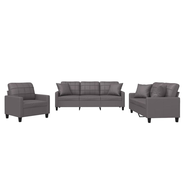 Set de canapele cu perne, 3 piese, gri, piele ecologică - WALTI WALTI