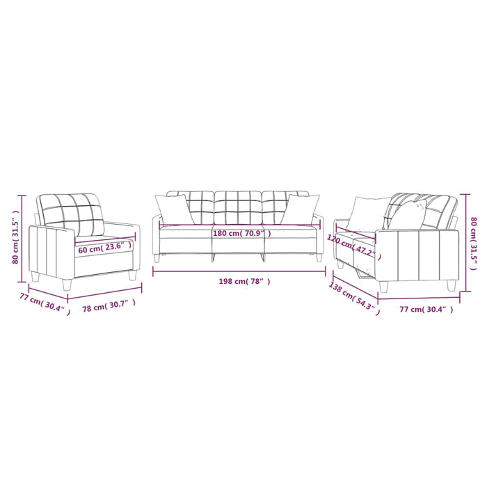 Set de canapele cu perne, 3 piese, gri, piele ecologică - WALTI WALTI