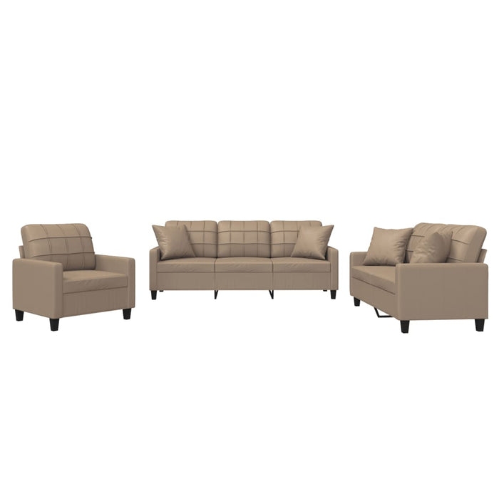 Set de canapele cu perne, 3 piese, cappuccino, piele ecologică - WALTI WALTI