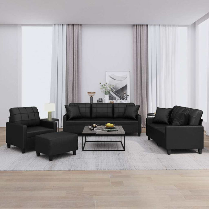 Set de canapele cu perne, 4 piese, negru, piele ecologică - WALTI WALTI