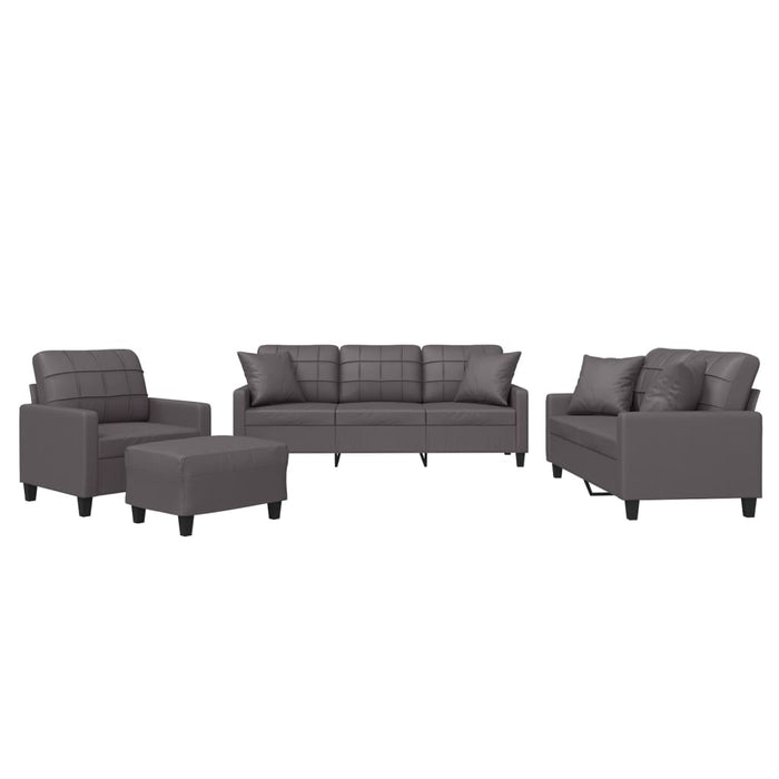 Set de canapele cu perne, 4 piese, gri, piele ecologică - WALTI WALTI