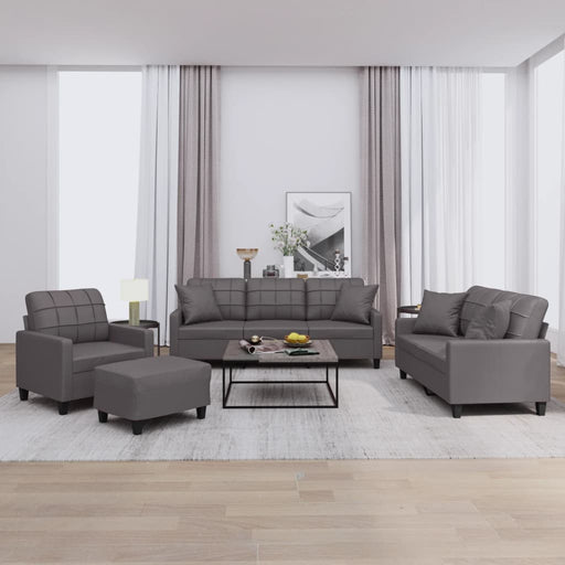 Set de canapele cu perne, 4 piese, gri, piele ecologică - WALTI WALTI