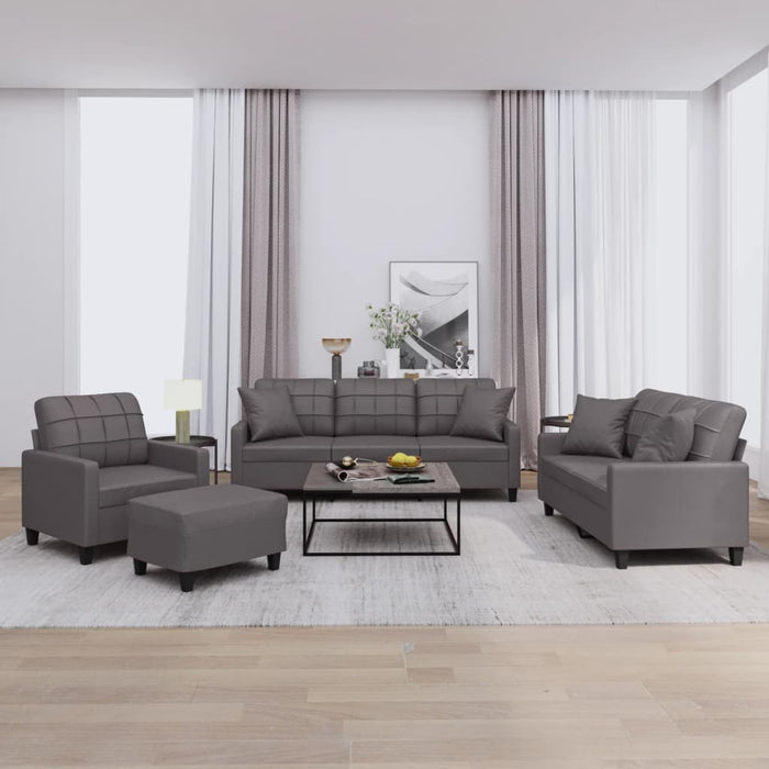 Set de canapele cu perne, 4 piese, gri, piele ecologică - WALTI WALTI