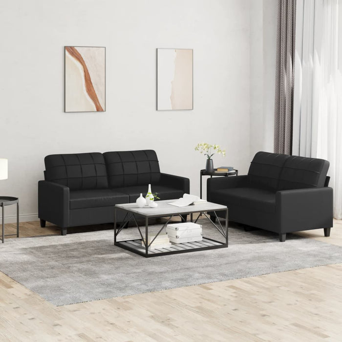 Set de canapele cu perne, 2 piese, negru, piele ecologică - WALTI WALTI