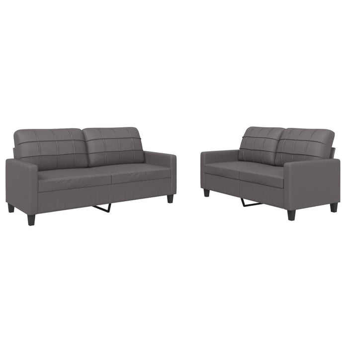 Set de canapele cu perne, 2 piese, gri, piele ecologică - WALTI WALTI