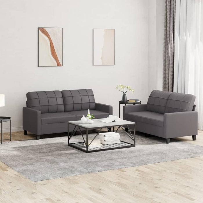 Set de canapele cu perne, 2 piese, gri, piele ecologică - WALTI WALTI