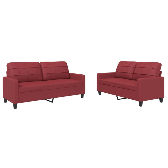 Set de canapele cu perne, 2 piese, roșu vin, piele ecologică WALTI