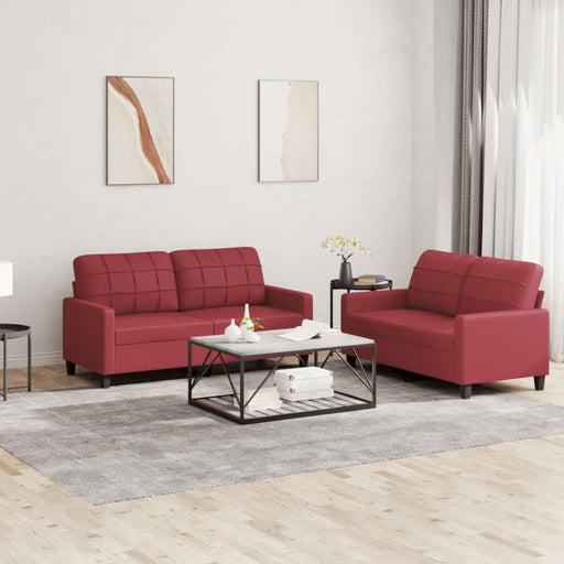 Set de canapele cu perne, 2 piese, roșu vin, piele ecologică - WALTI WALTI
