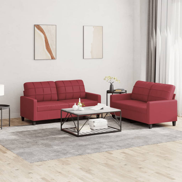 Set de canapele cu perne, 2 piese, roșu vin, piele ecologică WALTI