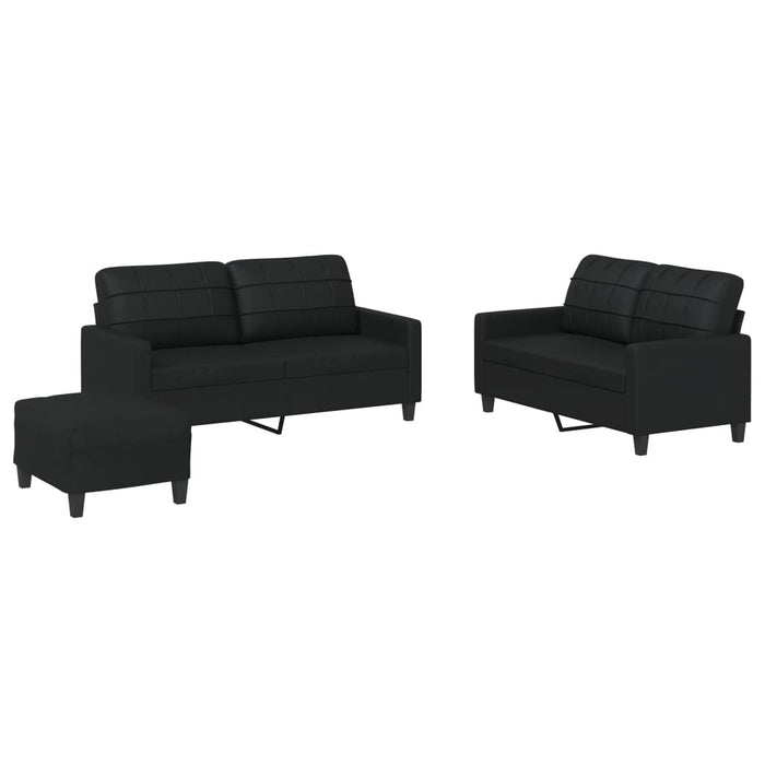 Set de canapele cu perne, 3 piese, negru, piele ecologică - WALTI WALTI