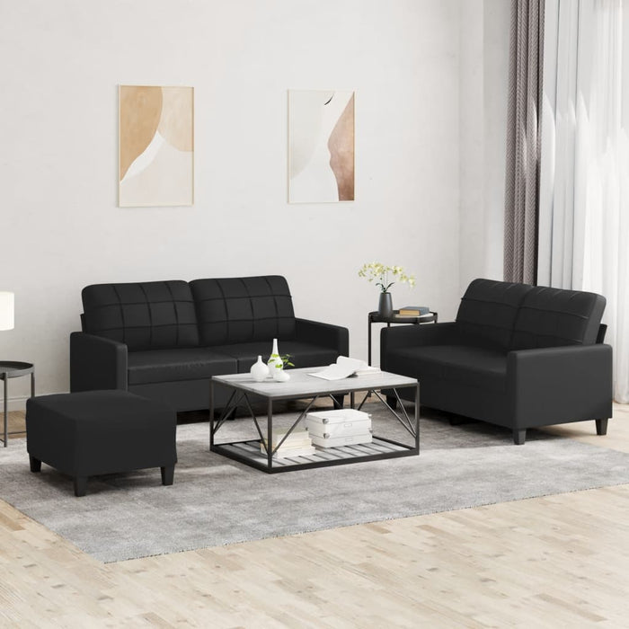 Set de canapele cu perne, 3 piese, negru, piele ecologică - WALTI WALTI