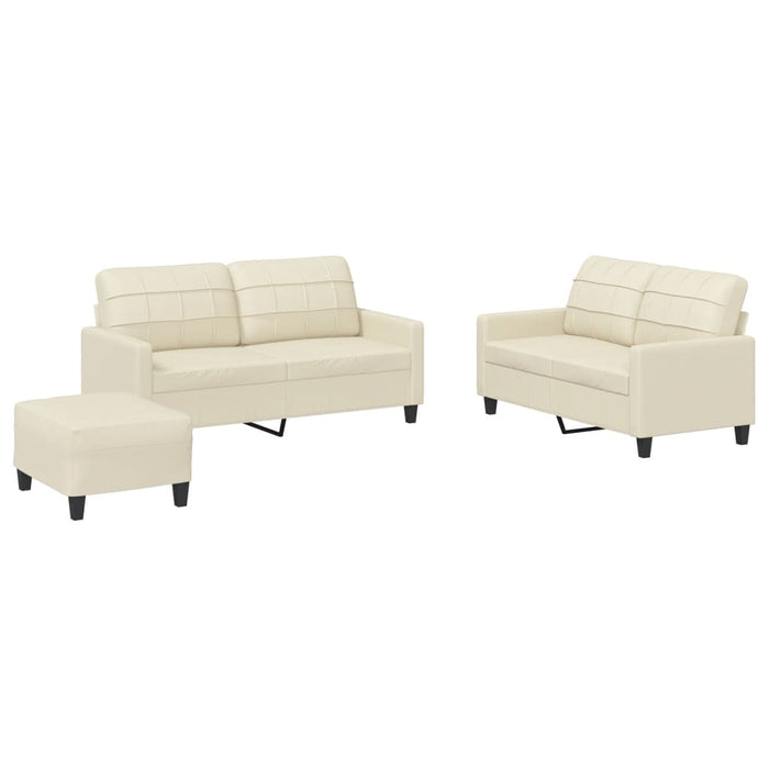 Set de canapele cu perne, 3 piese, crem, piele ecologică - WALTI WALTI