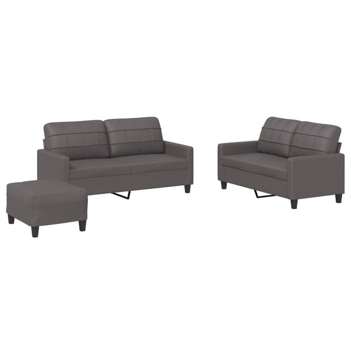 Set de canapele cu perne, 3 piese, gri, piele ecologică - WALTI WALTI