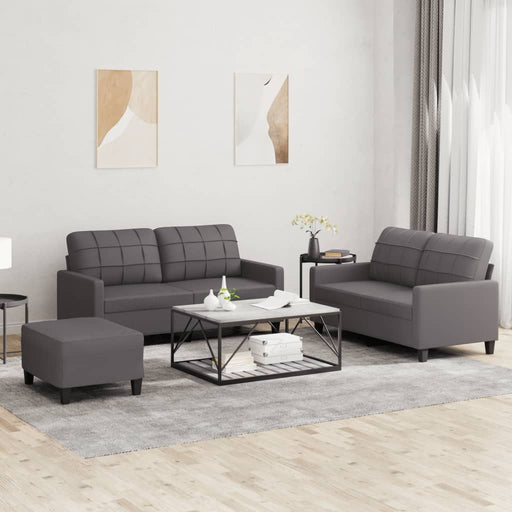 Set de canapele cu perne, 3 piese, gri, piele ecologică - WALTI WALTI