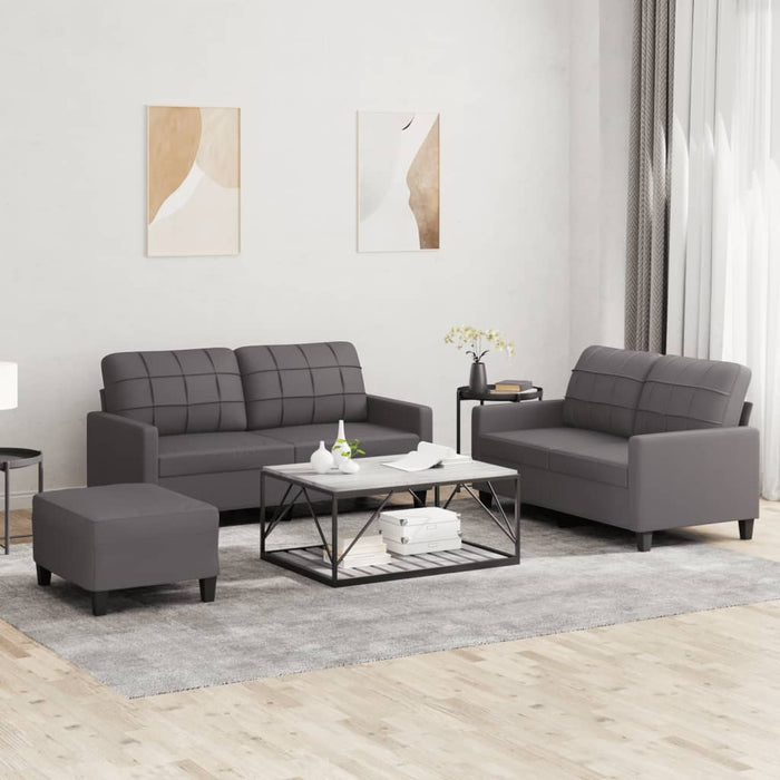 Set de canapele cu perne, 3 piese, gri, piele ecologică - WALTI WALTI