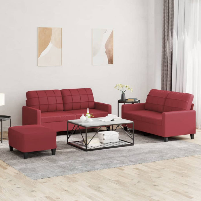 Set de canapele cu perne, 3 piese, roșu vin, piele ecologică WALTI