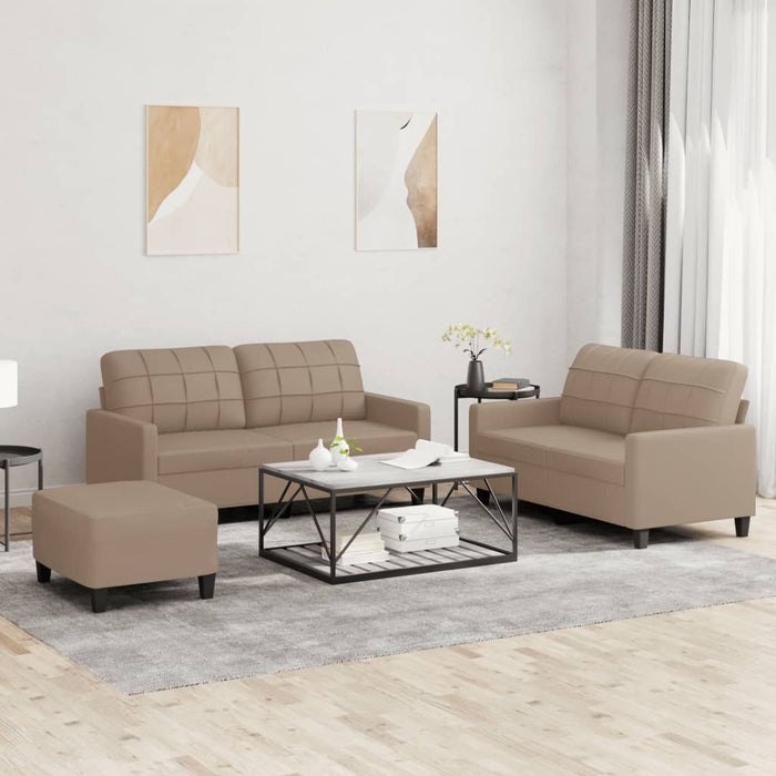 Set de canapele cu perne, 3 piese, cappuccino, piele ecologică - WALTI WALTI